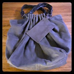 ALL SAINTS SPITALFIELDS XL GREY LTHR BAG W/ POUCH